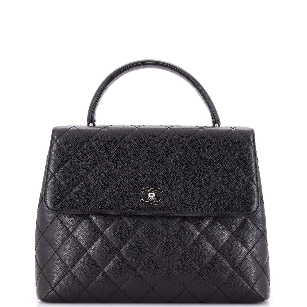Chanel Jumbo Vintage Classic Top Handle Flap Bag Quilted Caviar